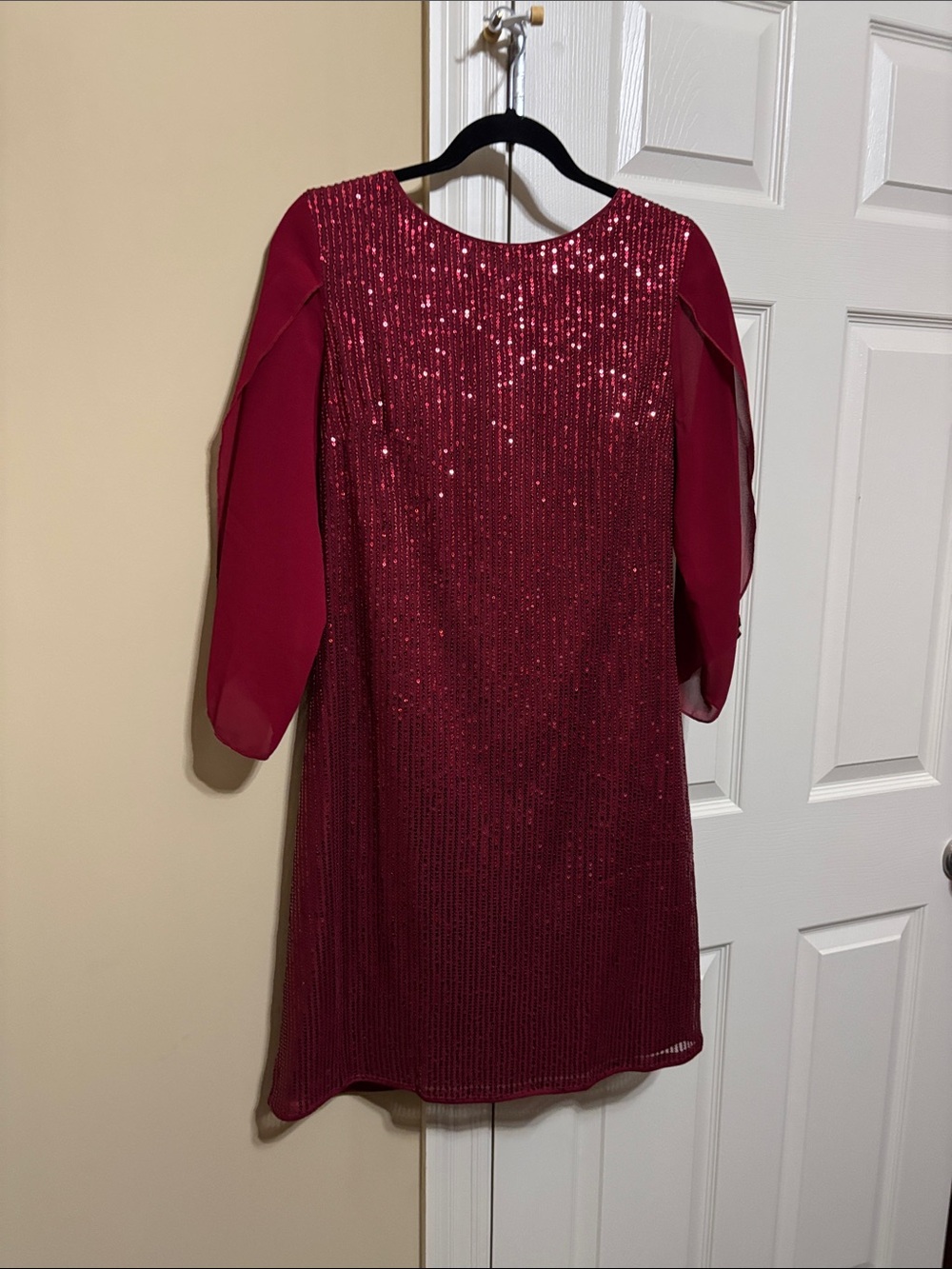 Grace Karin Sequined Wine Red Long Sleeve Shift Dress